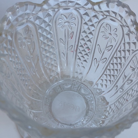 Vintage Avon bathroom apothecary glass scalloped footed bowl dish daisy pattern - Picture 3 of 9